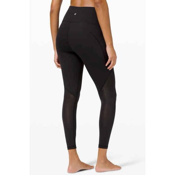 LULULEMON Black Wunder Under High Rise Chiffon Mesh Leggings 25” - Picture 1 of 8